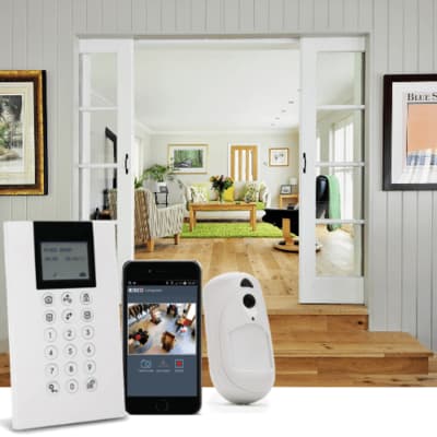 A collection of wireless alarm gadgets.