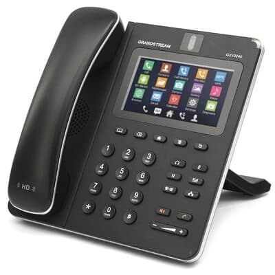 A desk phone with touch screen.