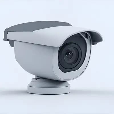 A white portable CCTV camera