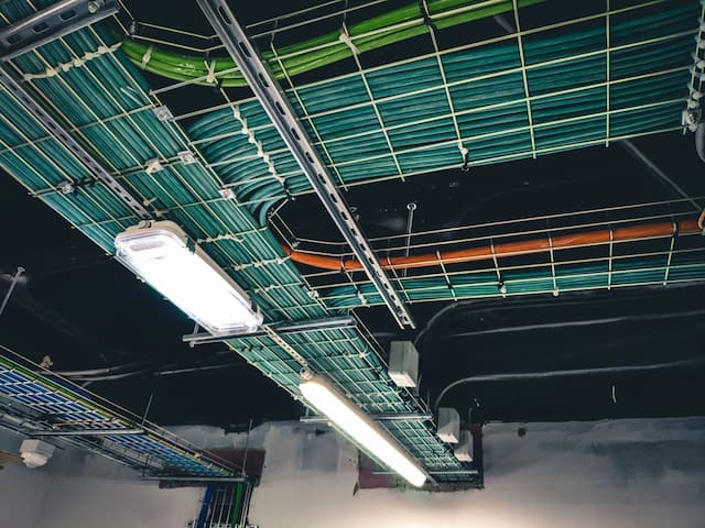 Data cable trunking on ceiling.